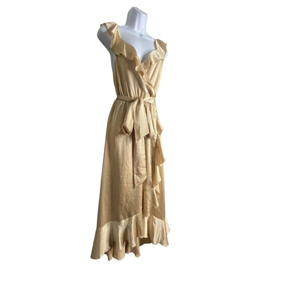 Show Me Your MuMu Womens Samantha Ruffle Wrap Dress True Gold Luxe Satin Medium - Picture 5 of 10